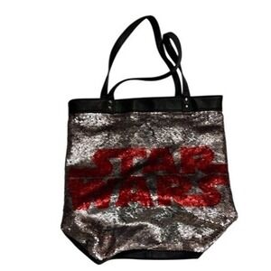 Star Wars Sequin Tote Bag Black Faux Leather Double Strap‎